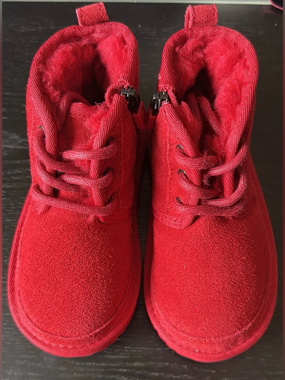 UGG Neumel Red Suede Toddler Lace-Up Boot.